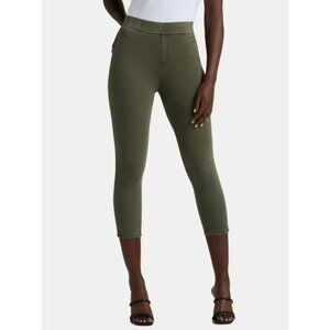 Time and Tru Women's Capri Jeggings, Size XL(16-18), Pull On, 23" Inseam, Green